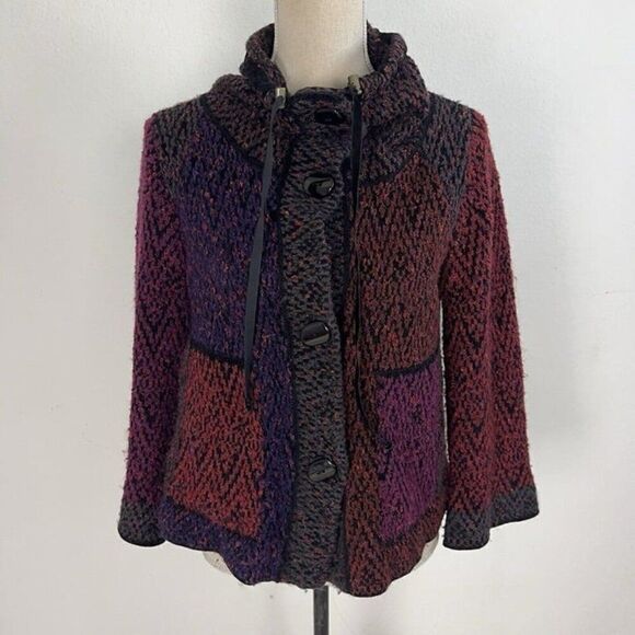 Curio Vintage 90s knit Cardigan Sweater Patchwork Button Down Cowl Neck Medium P - Picture 1 of 11